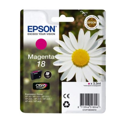 Epson Daisy 18 Claria Home Ink, Ink Cartridge, Magenta Single Pack, C13T18034010 Epson Daisy 18 Claria Home Ink, Ink Cartridge, Magenta Single Pack, C13T18034010